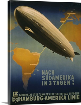 Three Days to South America. Hamburg-America Line. Travel Poster