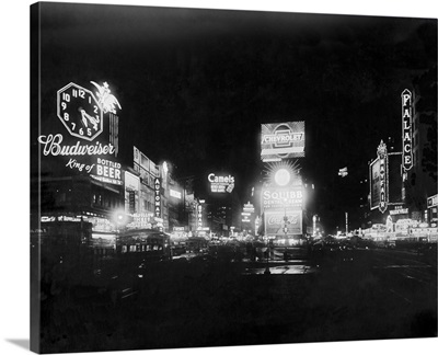 Times Square north at night, New York City, Jan. 1934