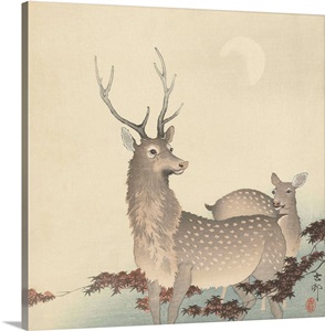 Two Deer, c. 1900-30, Japanese woodcut image thumbnail