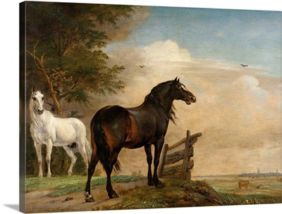Two Horses in a Meadow Near a Gate, by Paulus Potter, 1649
