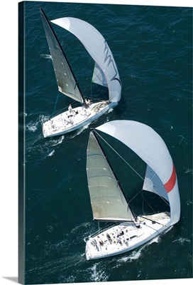 Two Yachts Compete In Team Sailing Event, California