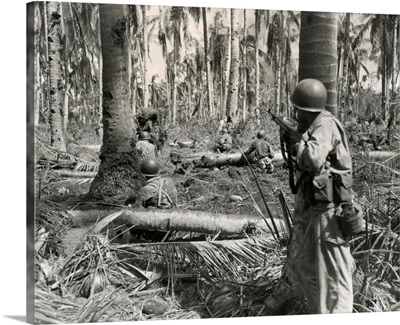 U.S. Soldiers Pinned Down By Enemy Machine Gun, 50 Feet From White Beach, Leyte Island