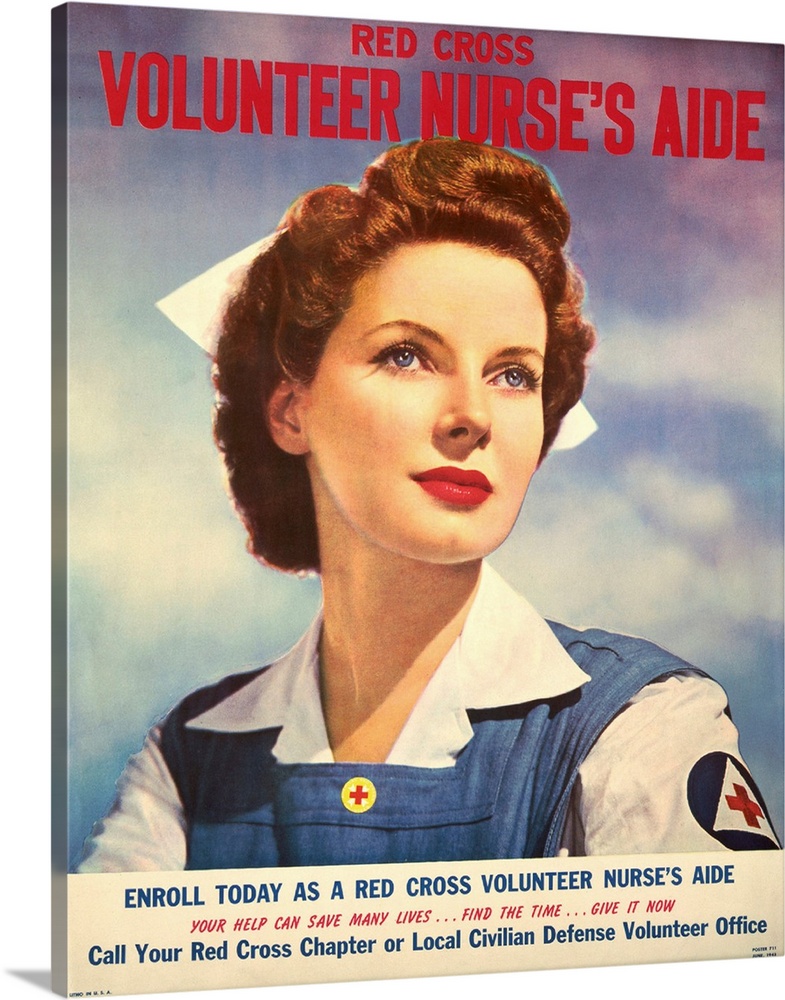 US recruitment poster for Red Cross volunteer nurse's aide during World War II