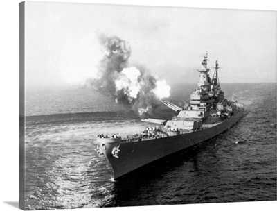 USS Missouri Fires Its 16-Inch Guns At Chong Jin, North Korea, Oct. 10, 1950