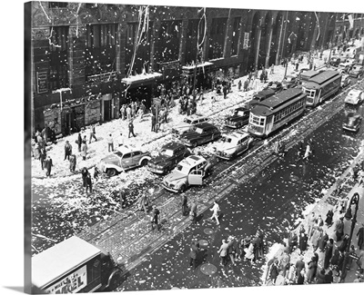 V-E Day Celebration In NYC, May 7, 1945. Ticker Tape And Streamers Raining Down