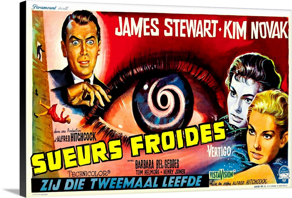 Vertigo, Top Left: James Stewart, On Right, Both As A Brunette And A Blonde: Kim Novak, Belgian Poster Art, 1958.