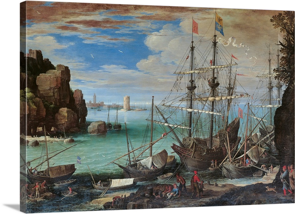 View of a Port, by Paul Bril (or Brill), 1600 - 1630 about, 17th Century, oil on canvas, cm 107 x 151 - Italy, Lazio, Rome...