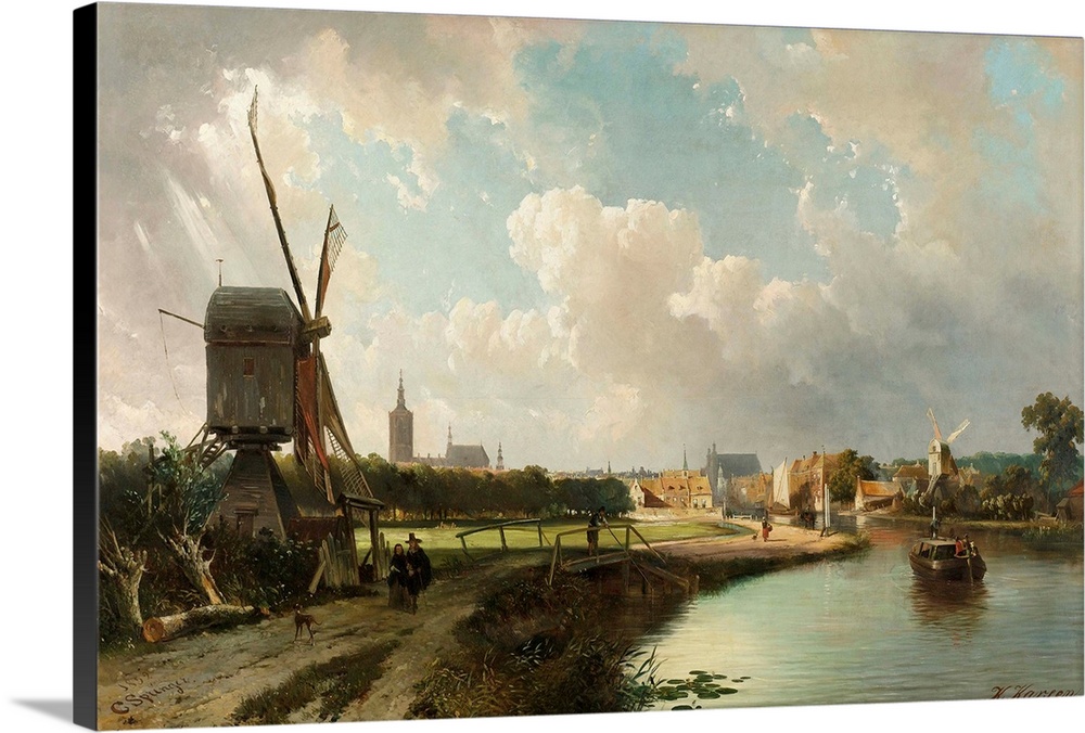 View of The Hague from the Delft Canal in 17th Century, by Kasparus Karsen, and his student, Cornelis Springer, 1852. Dutc...