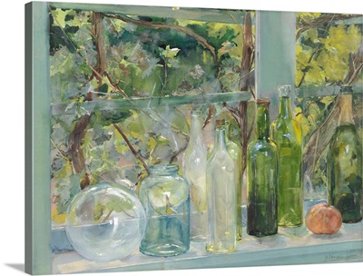 Window Sill with Bottles, a Glass Globe and an Apple, by Menso Kamerlingh Onnes