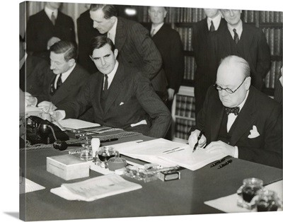Winston Churchill signing the 'Lend Lease' agreement to lease British bases to the US