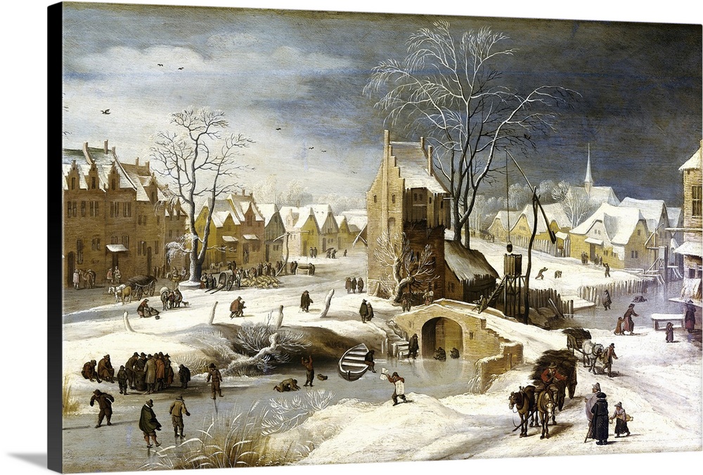 Breugel, Pieter, II, The Younger, called Hell Bruegel (1564-1638). Winter Scene with Ice Skaters and Birds. Flemish art. P...