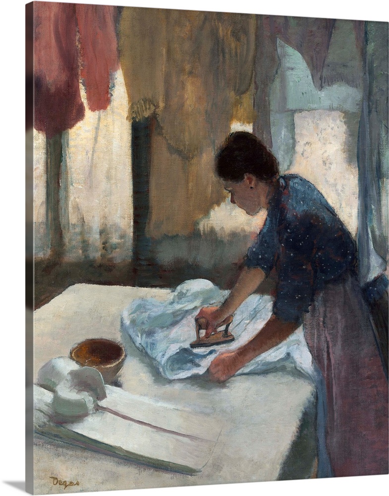 Woman Ironing, by Edgar Degas, 1878-87, French impressionist painting, oil on canvas. Degas was interested in laundresses'...