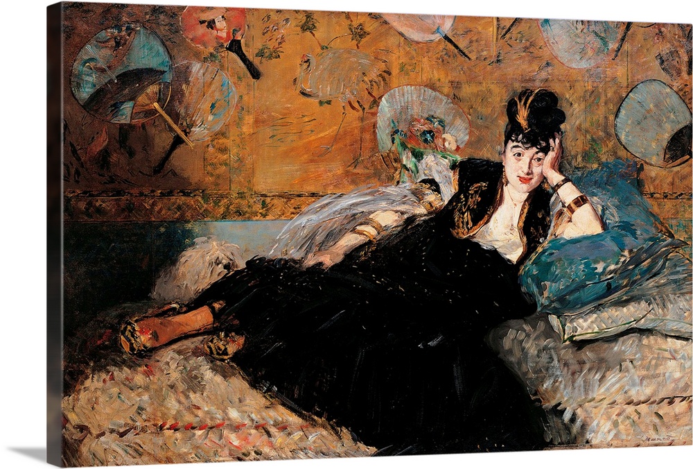 Woman with Fans (Nina de Callias), by Edouard Manet, 1873 - 1874 about, 19th Century, oil on canvas, cm 113,5 x 166,5 - Fr...