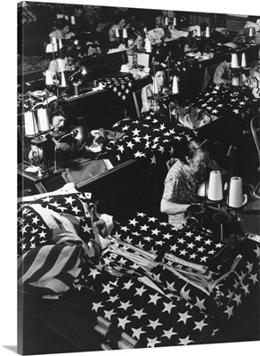 Women sewing American Flags in Brooklyn, New York City on July 24, 1940
