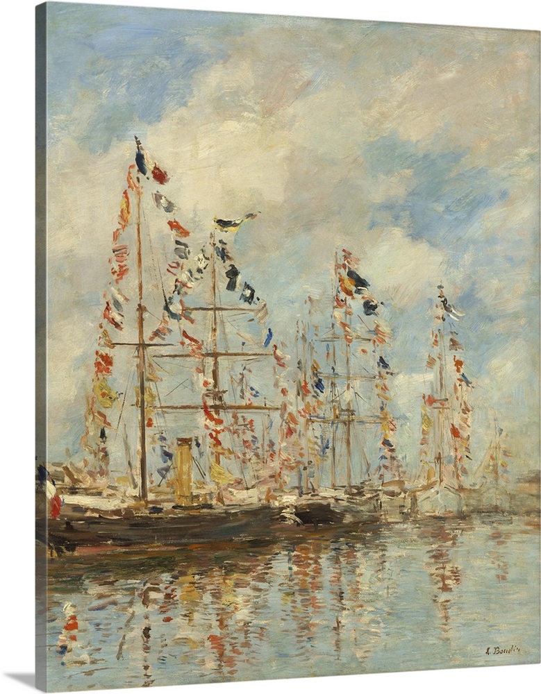 Yacht Basin at Trouville-Deauville, by Eugene Boudin, 1895-96, French impressionist painting, oil on canvas. Created in hi...