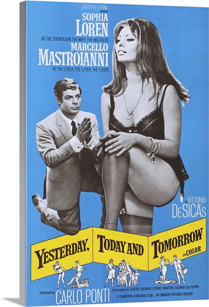 YESTERDAY, TODAY AND TOMORROW, (aka IERI, OGGI, DOMANI), US poster art, from left: Marcello Mastroianni, Sophia Loren, 1963