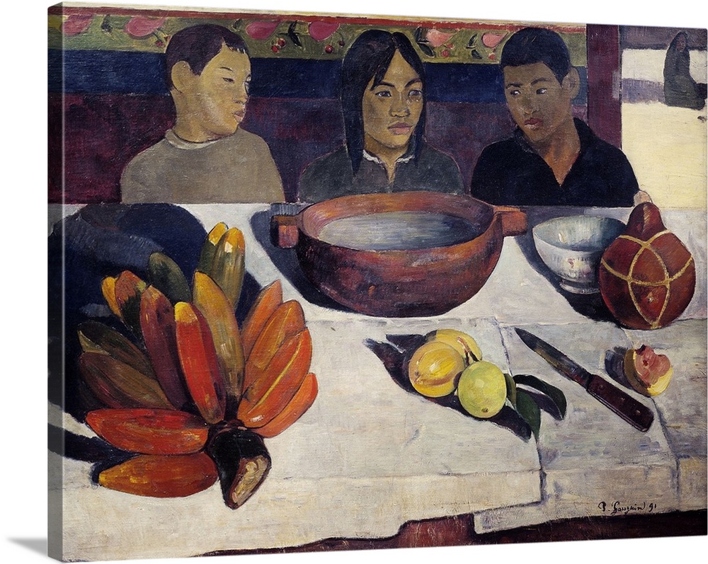 Young Tahitians at a Table, By Post Impressionist Paul Gauguin, French painting