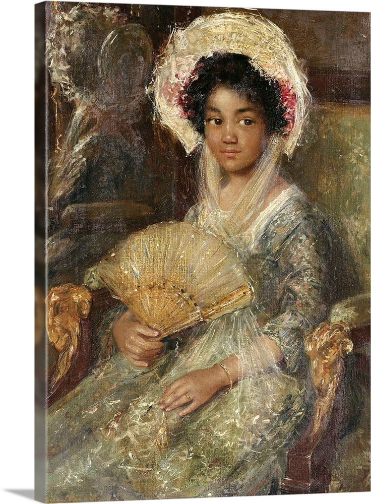 Young Woman with a Fan, by Simon Maris, c. 1906, Dutch painting, oil on canvas. The woman was one of Maris's favorite mode...
