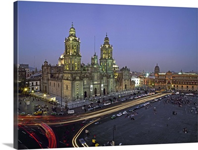 Zocalo Square. Metropolitan Cathedral and Gobernment Palace. Mexico City, Mexico