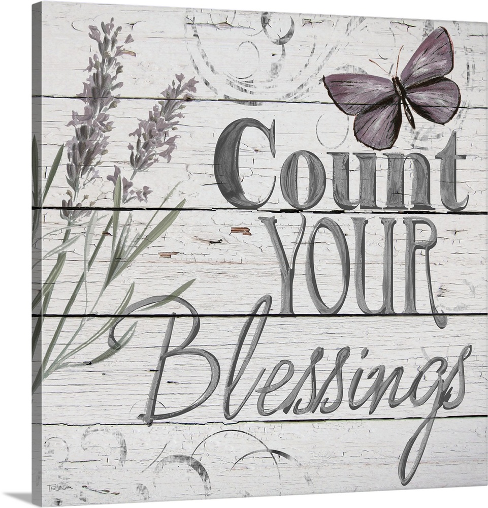 "Count Your Blessings" handwritten on distressed shiplap.