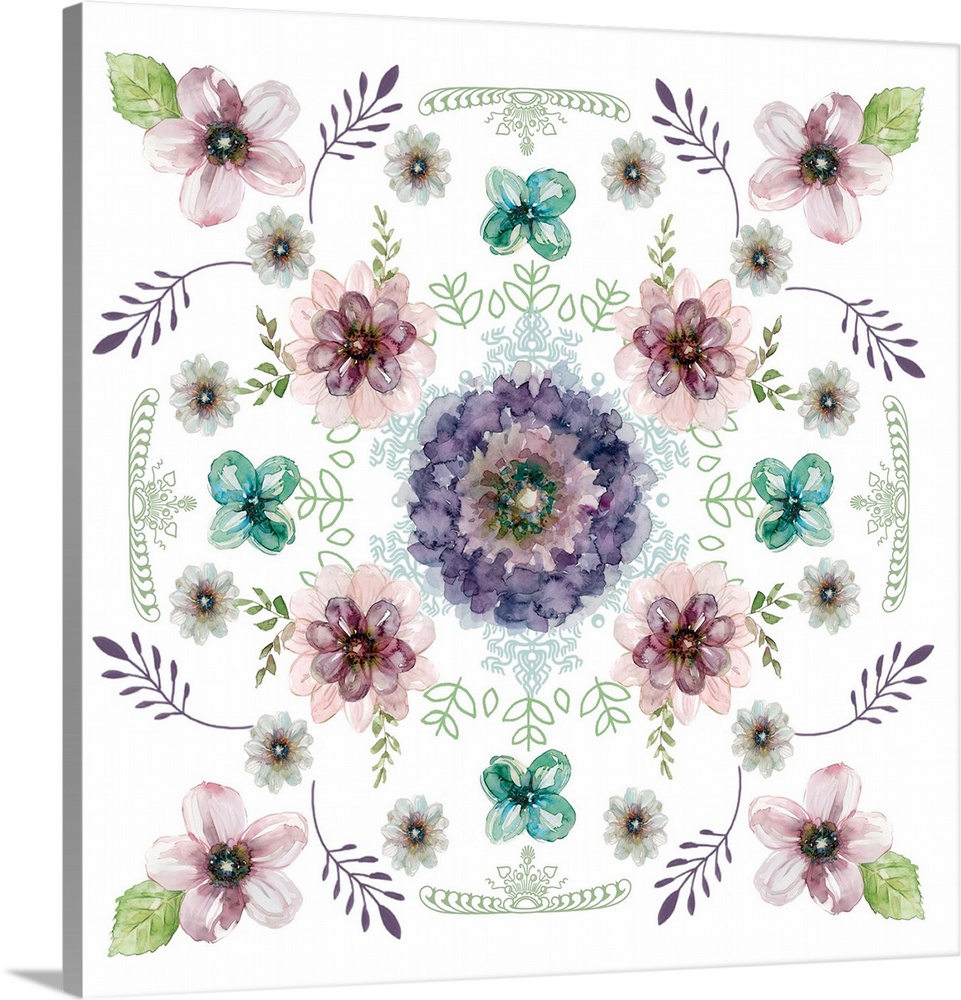 Kaleidoscopic artwork made with watercolor florals and leaves.