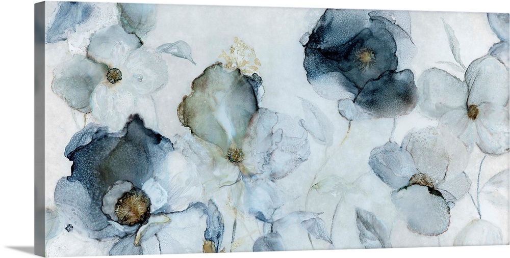 Large contemporary painting of indigo flowers.