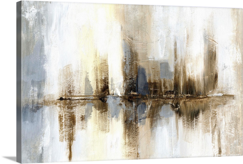 Abstract painting of vertical brush strokes depicting the artist's interpretation of harbor lights.