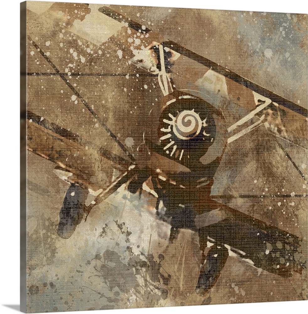 Contemporary artwork of an airplane with an overall grungy and distressed look to it.