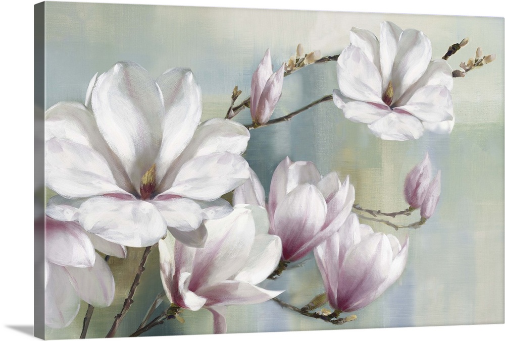 Linocut Print Handprinted Flower Magnolia Blossoms 9x12