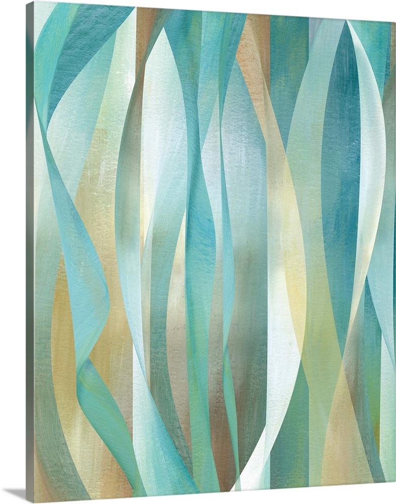 Abstract painting with long, flowing vertical lines of color running from top to bottom.
