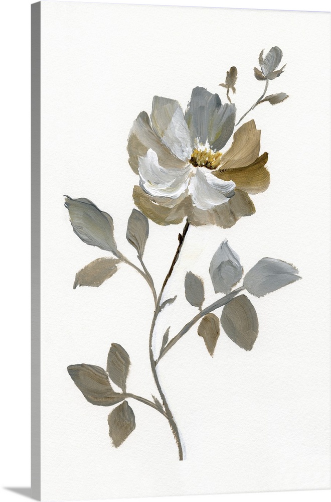 Large painted flower in neutral shades of color on a solid white background.