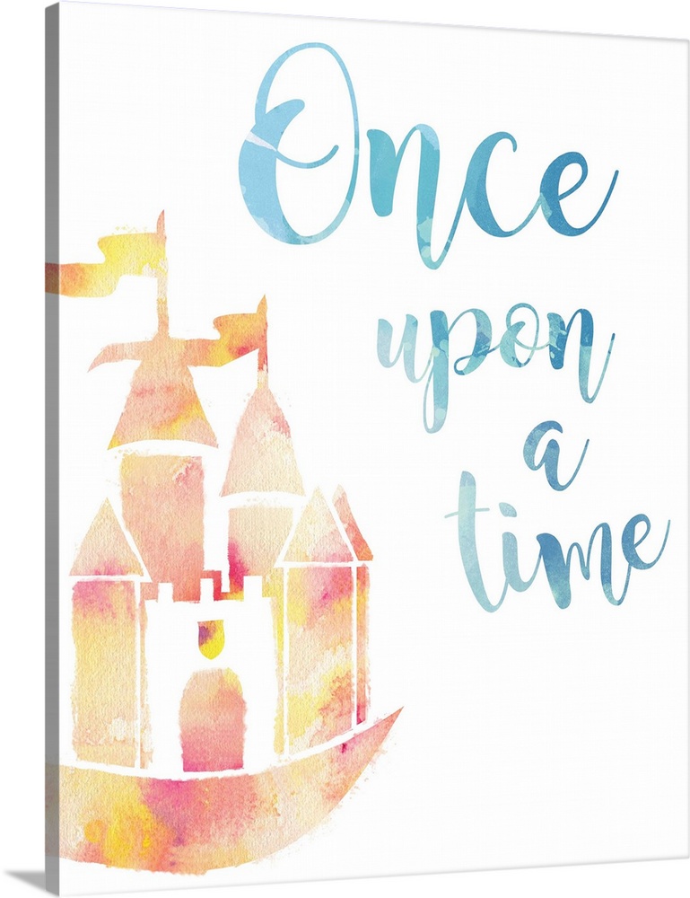 The "Once upon a time" sentiment is adorned with a castle and both are finished in a watercolor style.