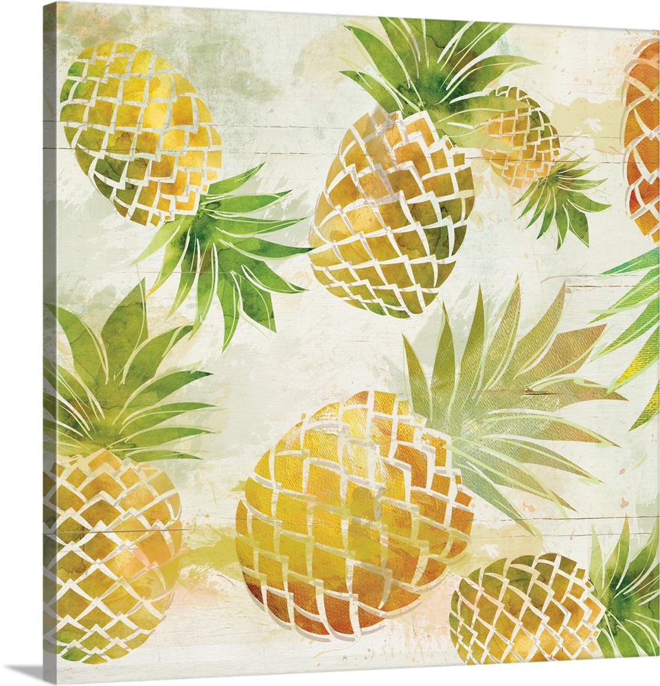 Square decor with illustrated tropical pineapples all over.