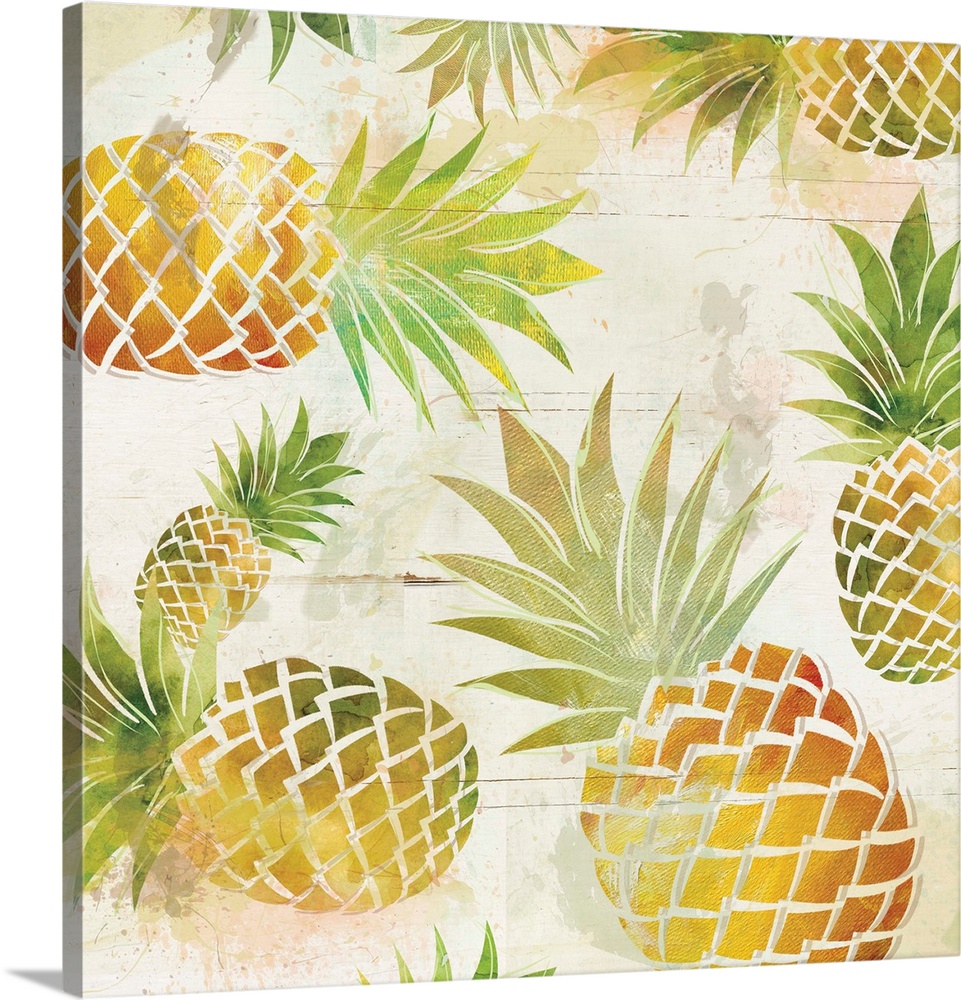 Pinapple Dance II Keilrahmen-Bild Leinwand Ananas Obst Früchte Carol Robinson 