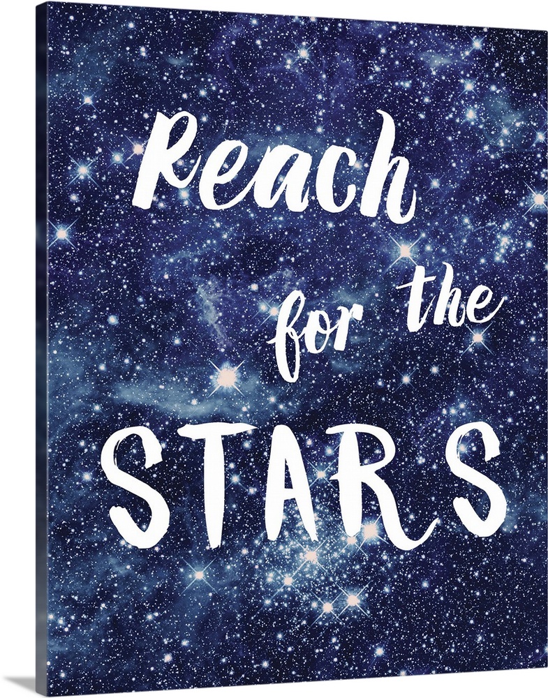 Vertical decorative design of stars with the text "Reach For The Stars" in white.