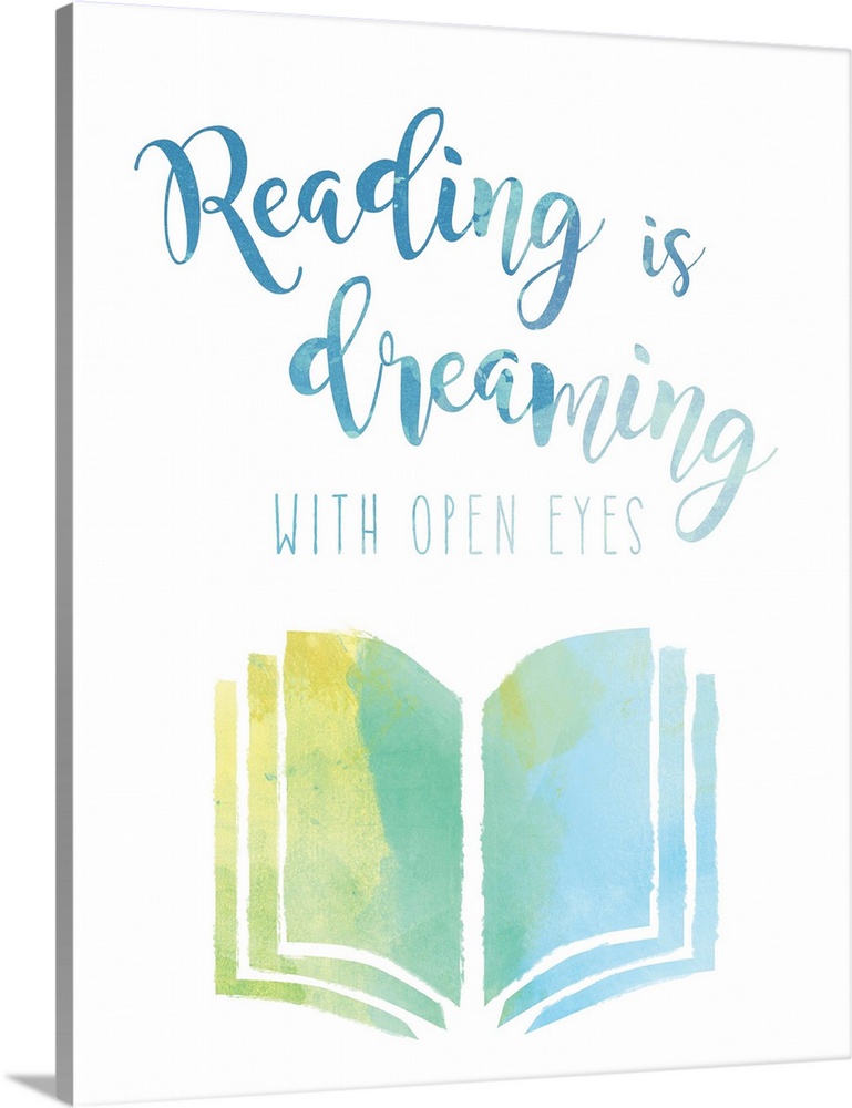 The "Reading is dreaming with open eyes" sentiment is adorned with a book and both are finished in a watercolor style.