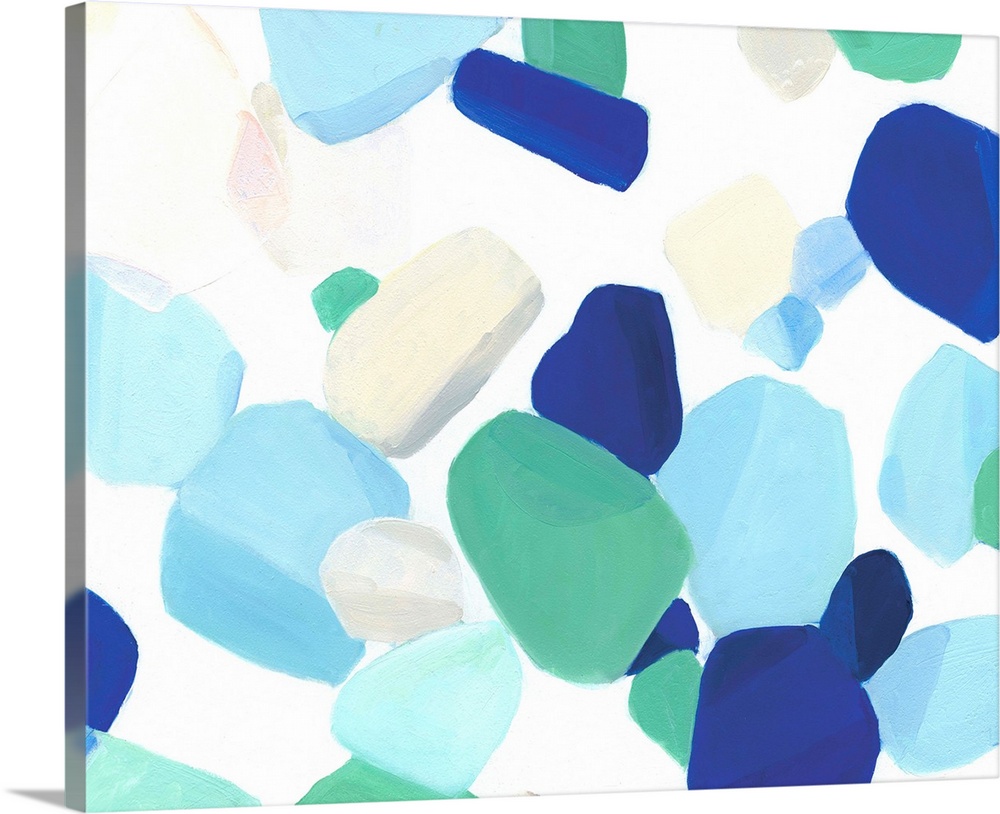 Large abstract painting resembling seaglass in shades of blue, green, and tan.