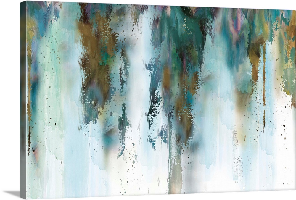 An abstract painting with heavy coloring at the top and fading towards the bottom.