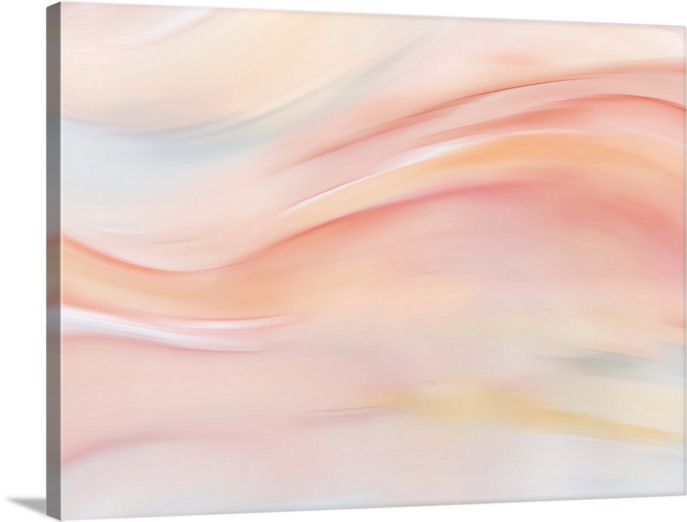 Large abstract painting with pastel hues and flowing movement from left to right across the canvas.