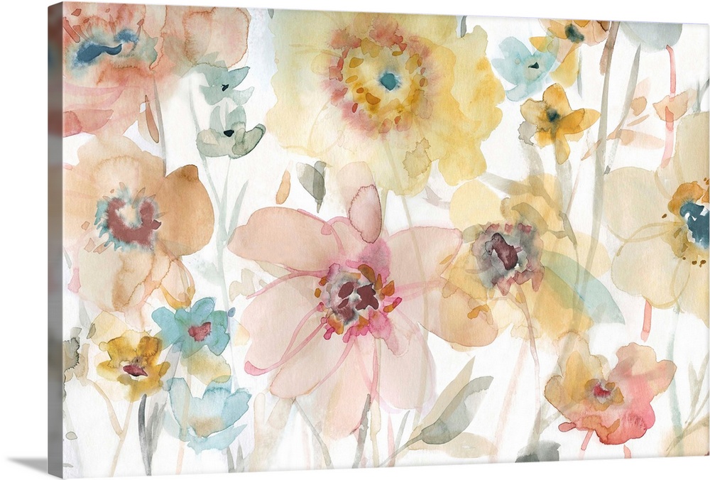 Large watercolor painting of Spring florals on a white background.