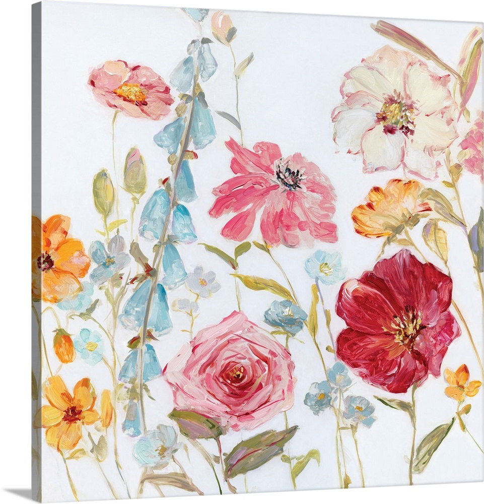 Contemporary square painting of wildflowers on a white background.