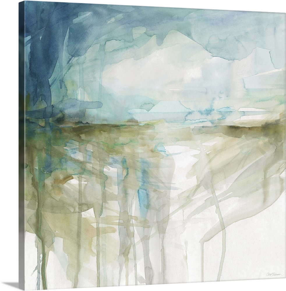Contemporary abstract artwork in cool green and aqua shades.