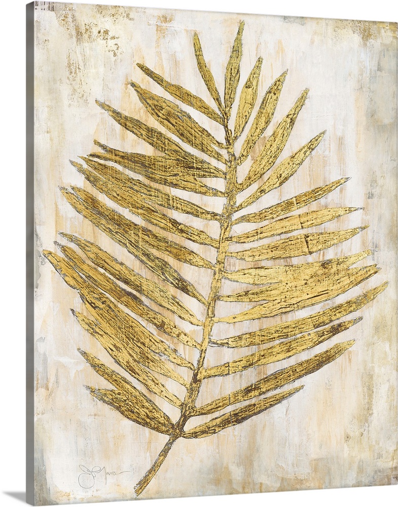 Gold and cream decor with a palm branch that has thin leaves,
