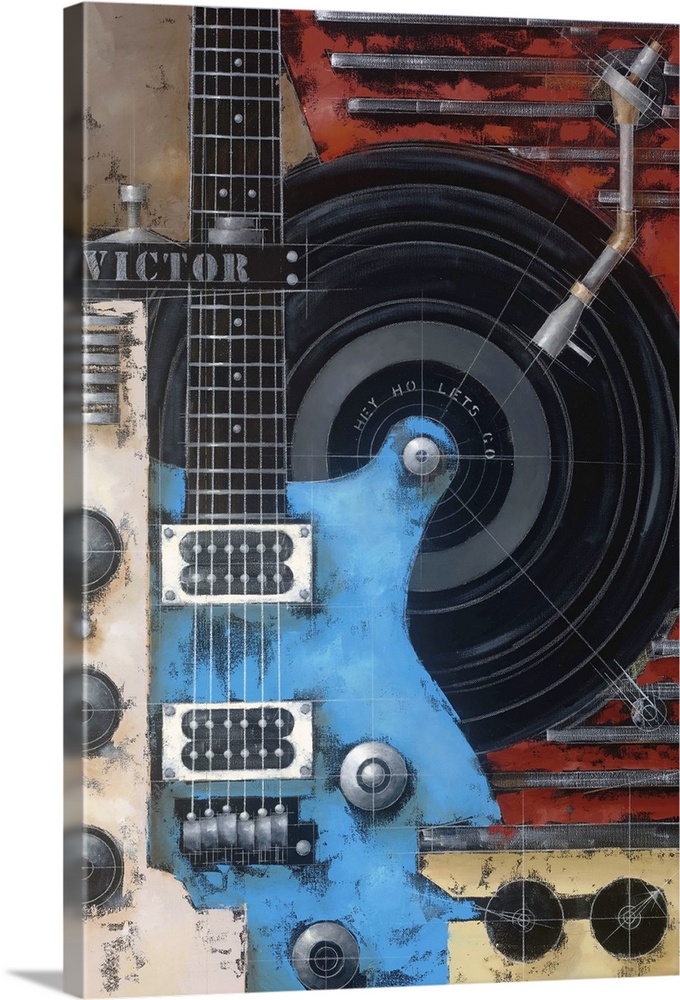 A montage painting of various musical equipment.