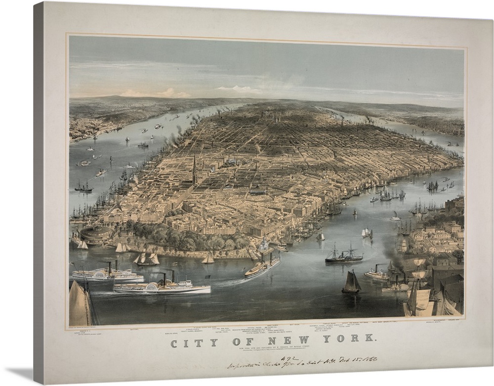 Vintage illustrated map of New York City from 1856.