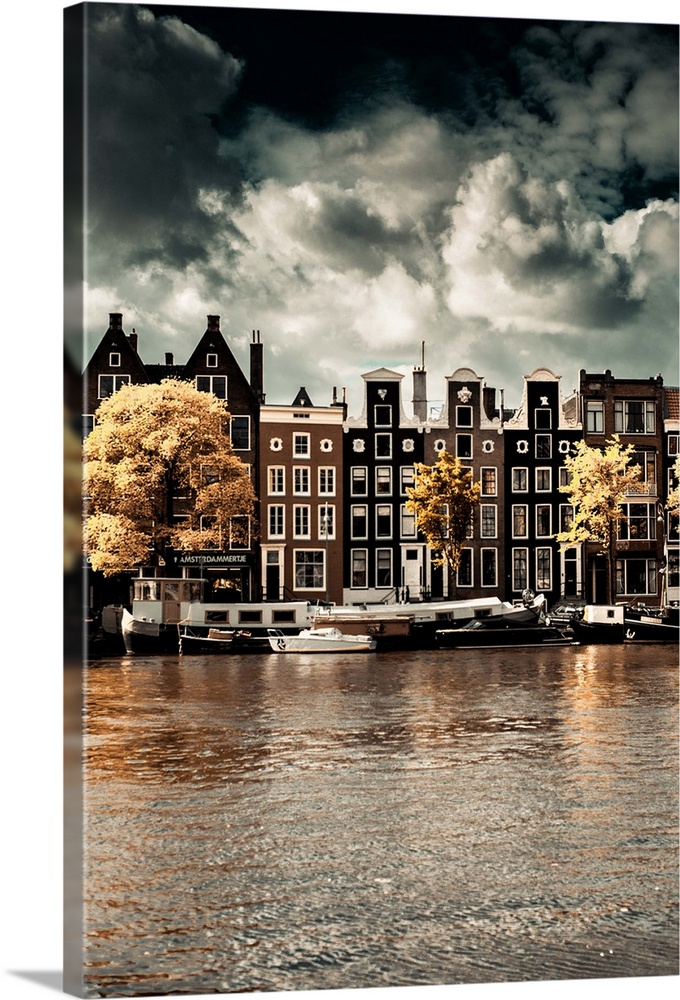 Canvas Poster Wall Art Print Picture Framed Amsterdam Canal Autumn Scenic AD188 