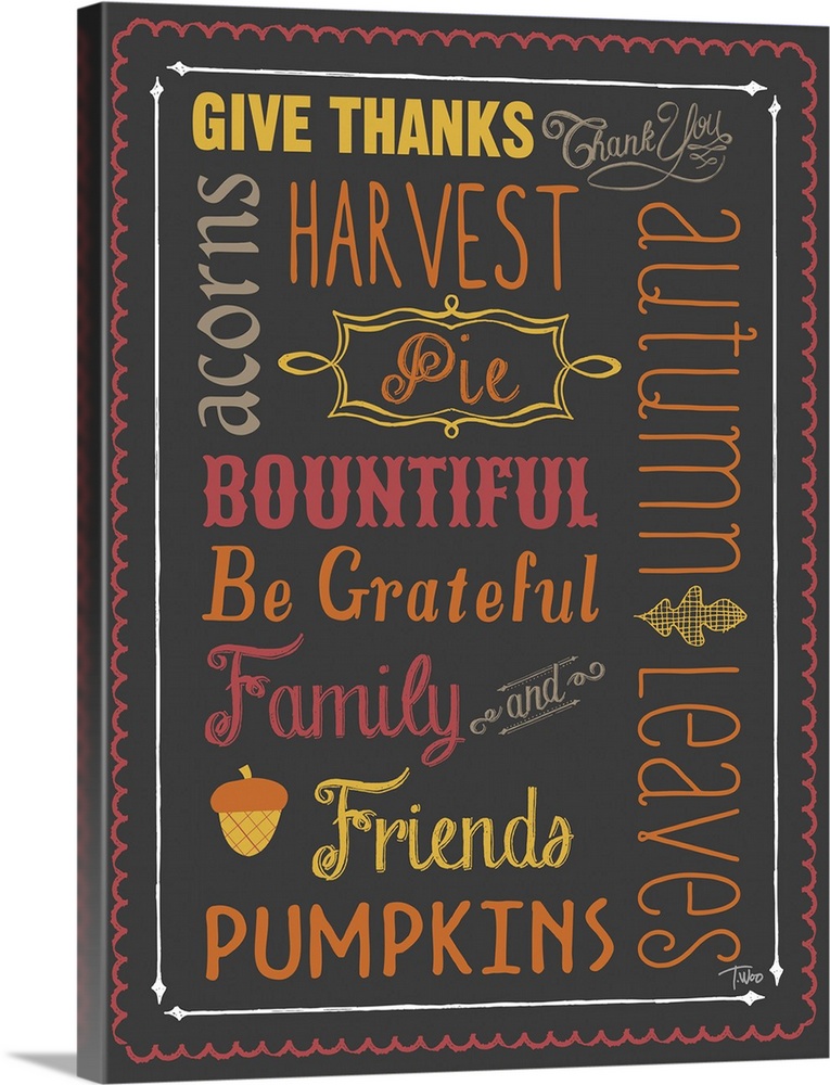 Typography sign with Autumn themed words and colors.