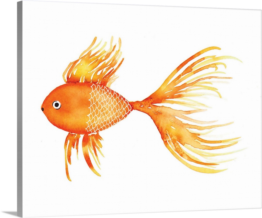 Watercolor painting of a fish in shades of yellow on a solid white background.