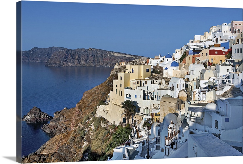 View of Oia hillside in Santorini in early morning