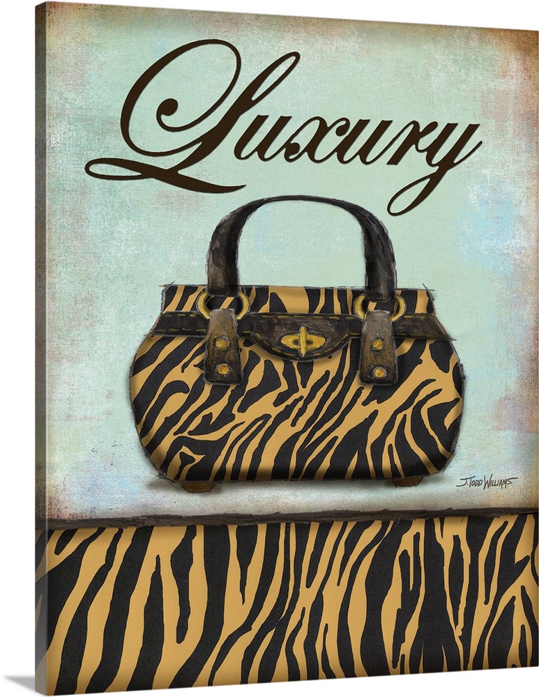 Fashionable decor with an illustration of a gold and black zebra print purse with the word "Luxury" written at the top.
